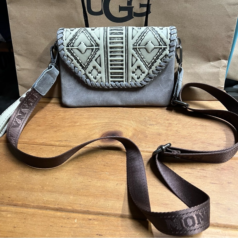 Mountain West  Brown and Cream Patterned Crossbody Bag